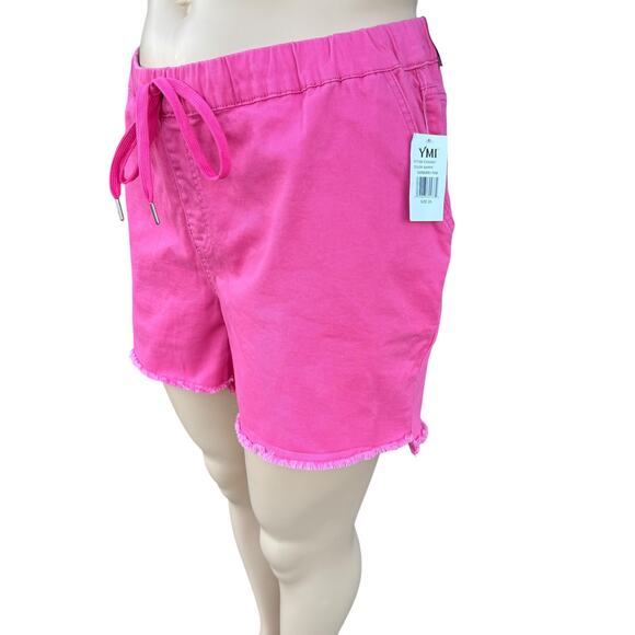 YMI 2X Pink Denim High Waisted Shorts Frayed Hem NWT - Picture 3 of 7